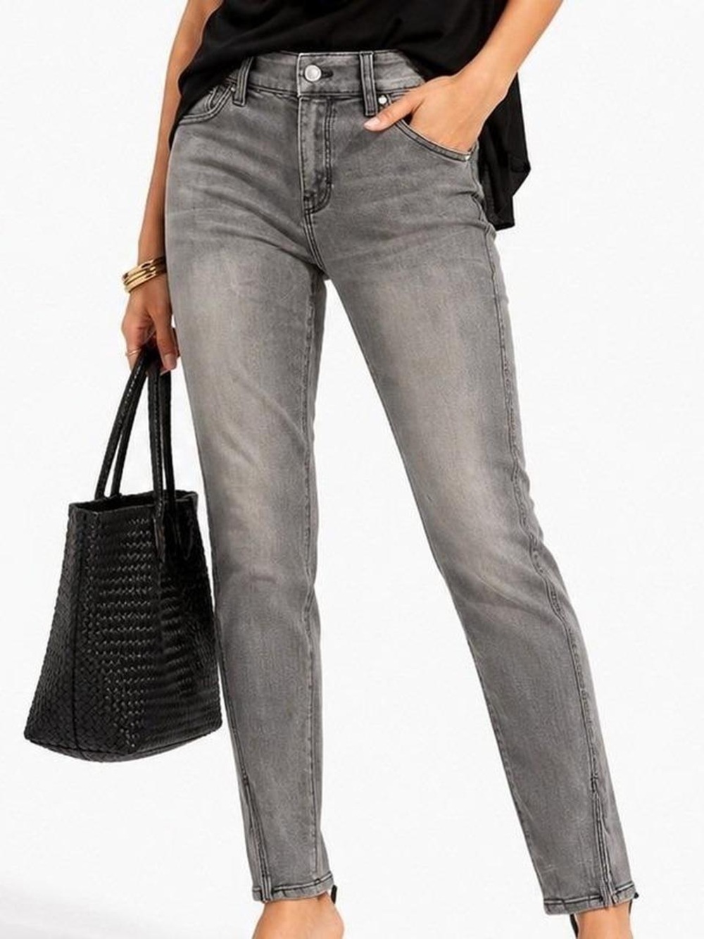 White House Black Market Light Gray Cropped Skimmer Jeans Zipper Ankle Size 6